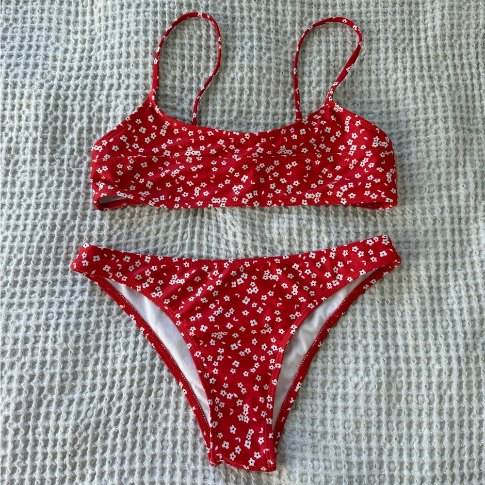 Red Floral Two-Piece Bikini Set